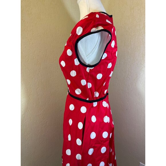Disney Parks Authentic Red Polka Dot Dress With Black Trim - Picture 8 of 12